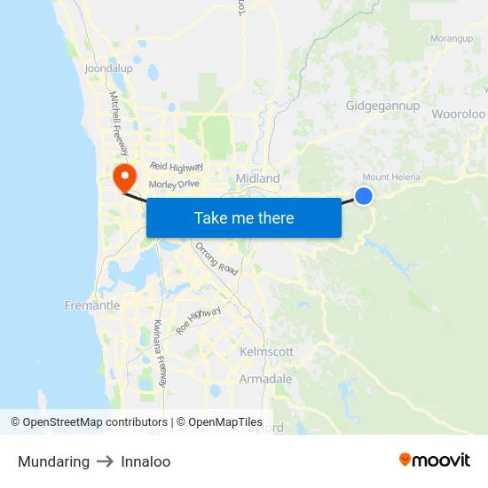 Mundaring to Innaloo map