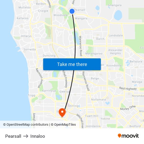 Pearsall to Innaloo map