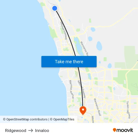 Ridgewood to Innaloo map