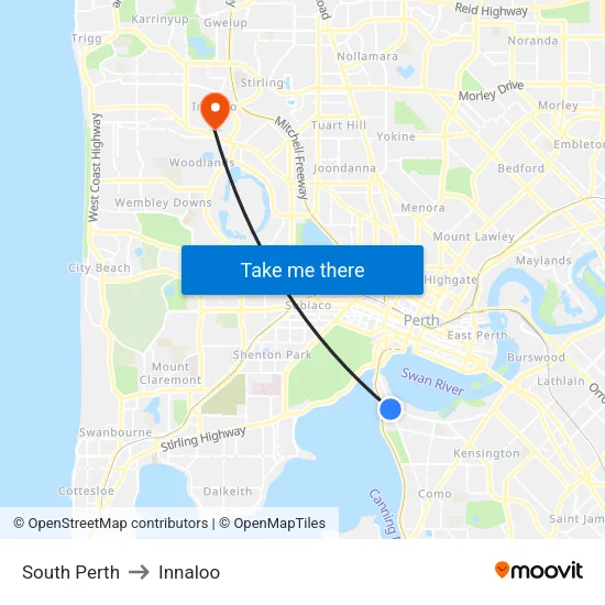 South Perth to Innaloo map