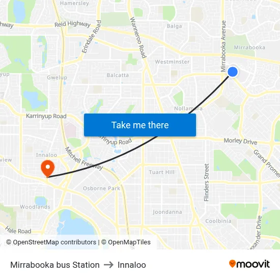 Mirrabooka bus Station to Innaloo map