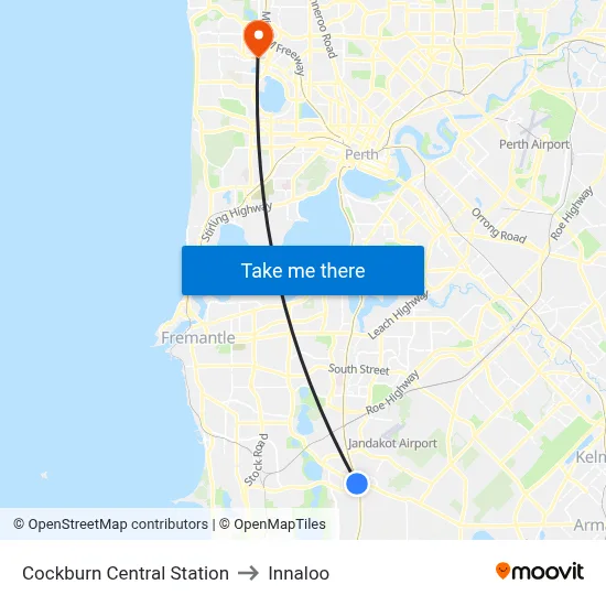 Cockburn Central Station to Innaloo map