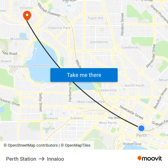 Perth Station to Innaloo map