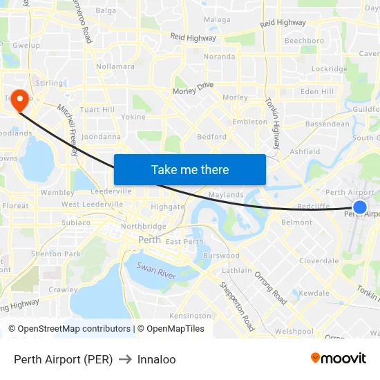 Perth Airport (PER) to Innaloo map