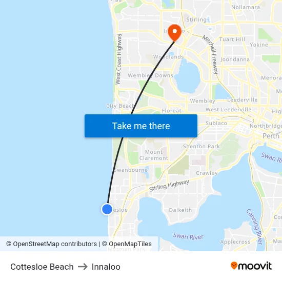 Cottesloe Beach to Innaloo map