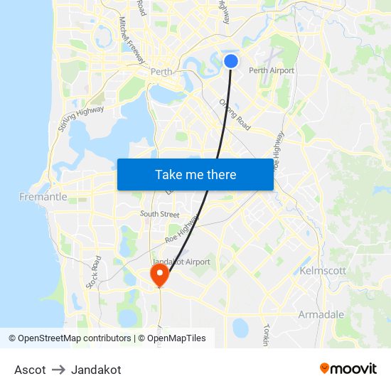 Ascot to Jandakot map