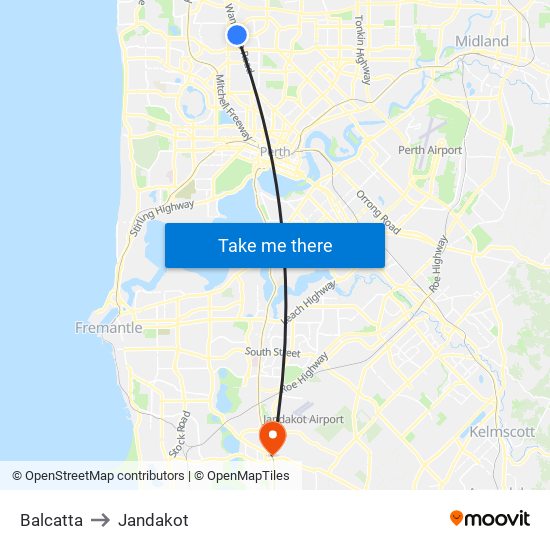 Balcatta to Jandakot map