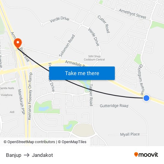 Banjup to Jandakot map