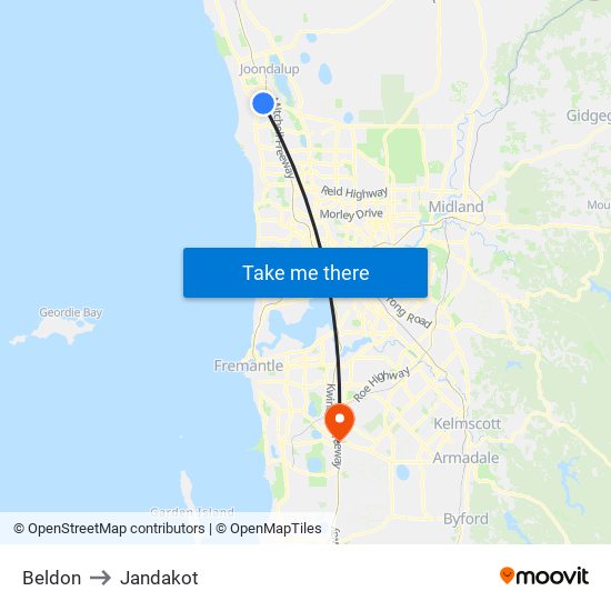 Beldon to Jandakot map