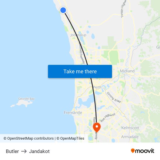 Butler to Jandakot map