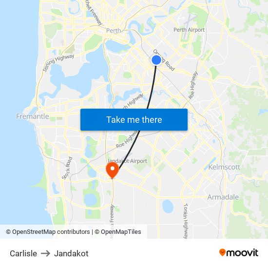 Carlisle to Jandakot map