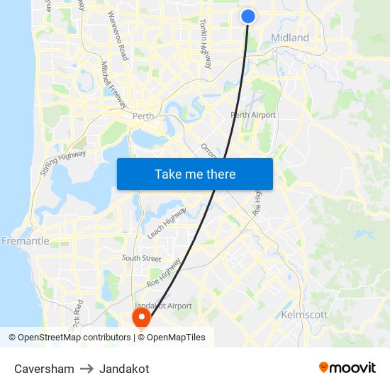 Caversham to Jandakot map