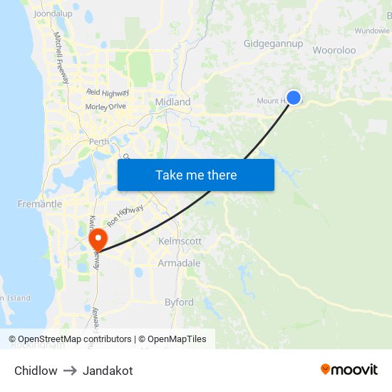 Chidlow to Jandakot map