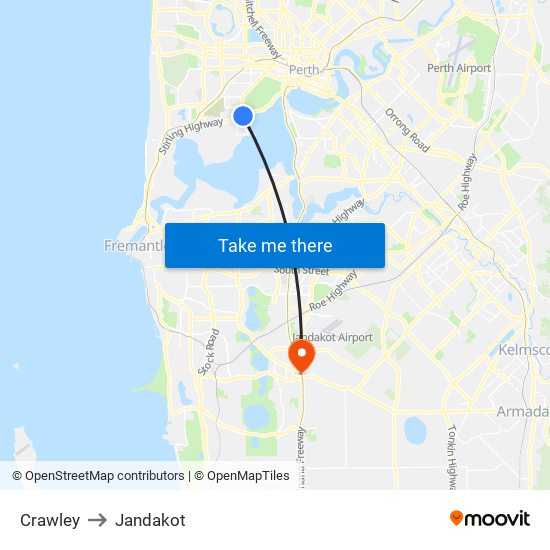 Crawley to Jandakot map