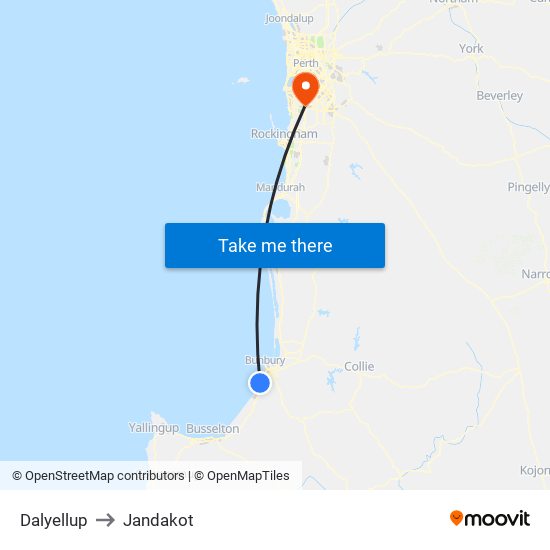 Dalyellup to Jandakot map