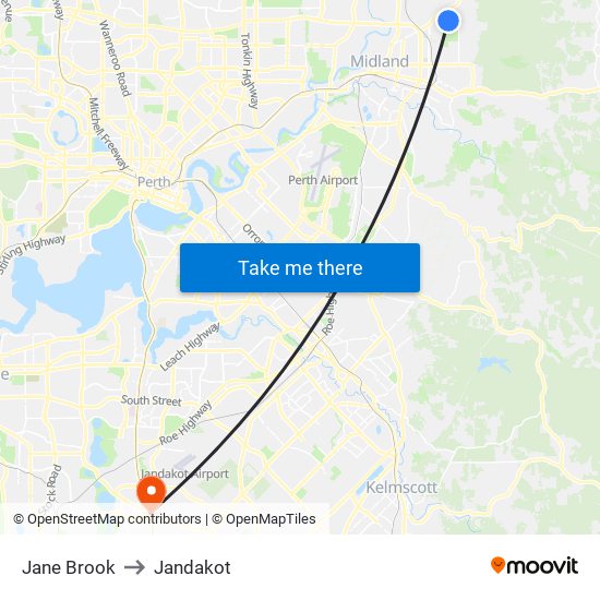Jane Brook to Jandakot map