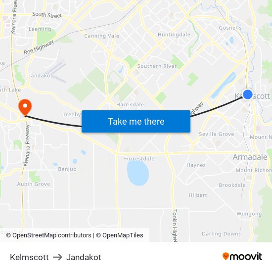 Kelmscott to Jandakot map