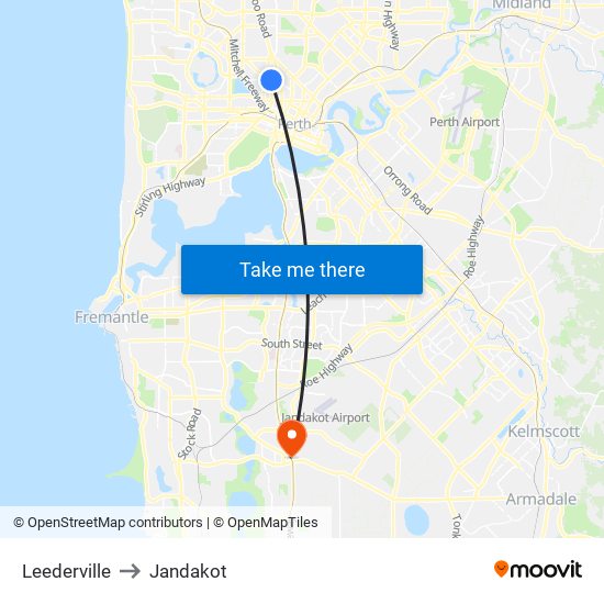 Leederville to Jandakot map