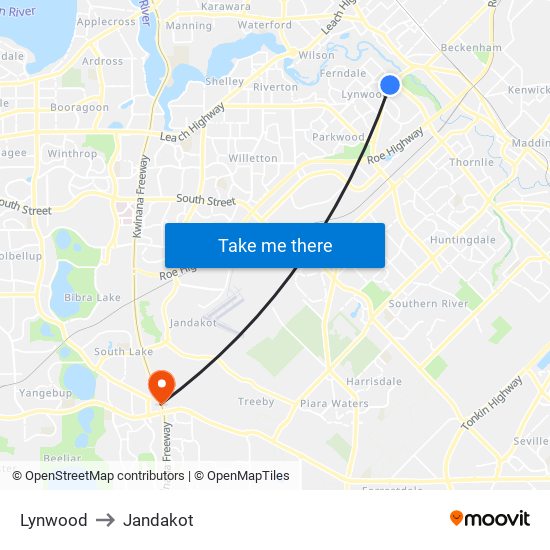 Lynwood to Jandakot map