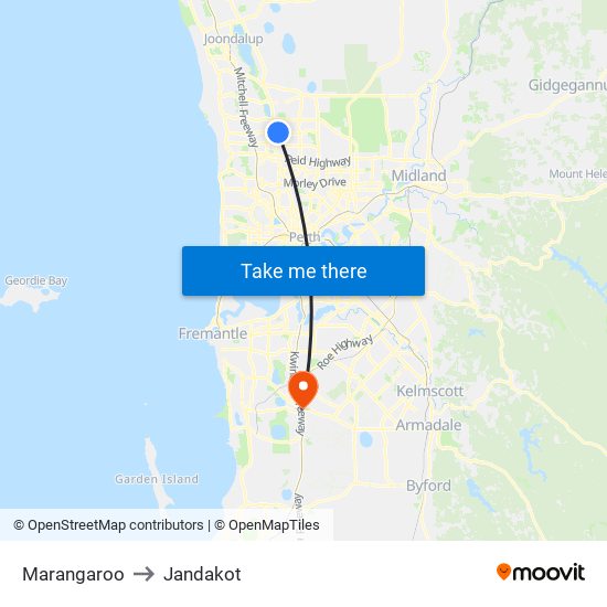 Marangaroo to Jandakot map