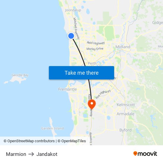 Marmion to Jandakot map