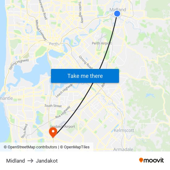 Midland to Jandakot map