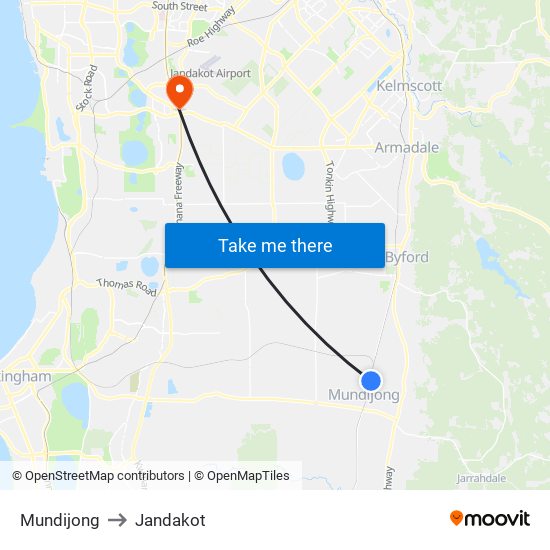 Mundijong to Jandakot map