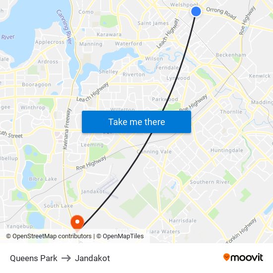 Queens Park to Jandakot map