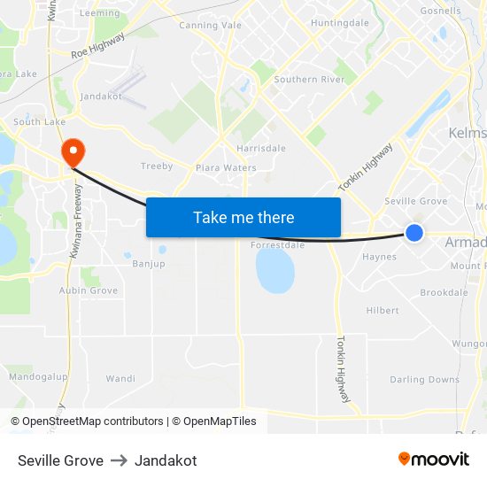 Seville Grove to Jandakot map