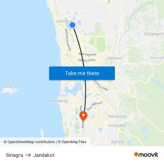 Sinagra to Jandakot map