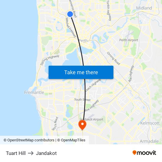 Tuart Hill to Jandakot map