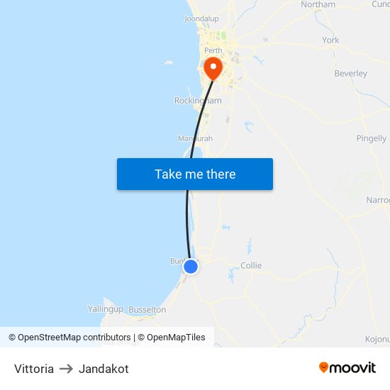 Vittoria to Jandakot map