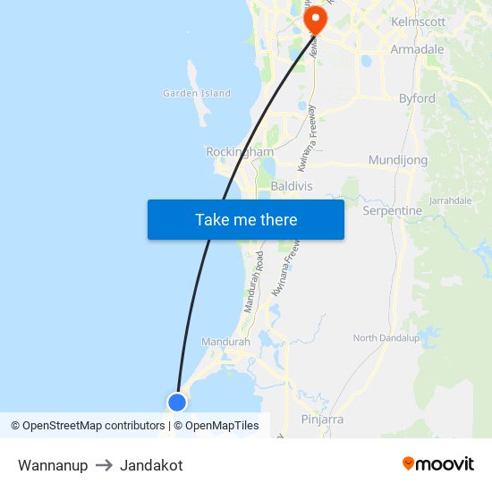 Wannanup to Jandakot map