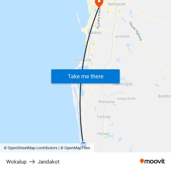 Wokalup to Jandakot map