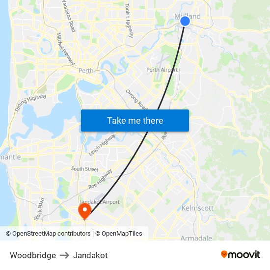 Woodbridge to Jandakot map