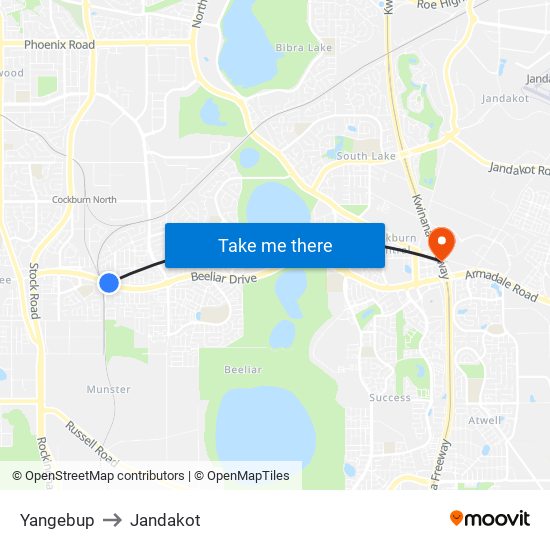 Yangebup to Jandakot map