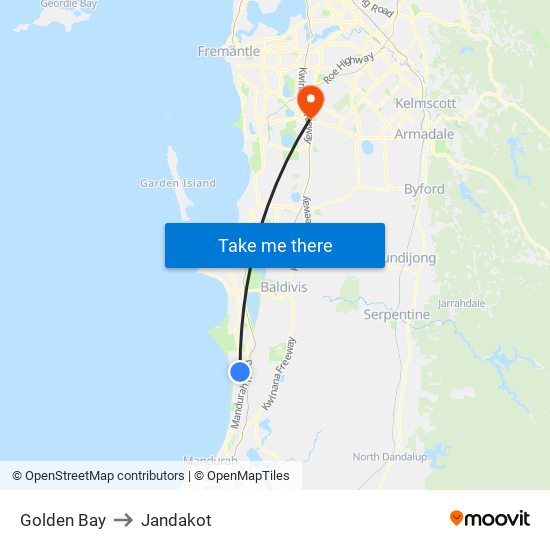 Golden Bay to Jandakot map