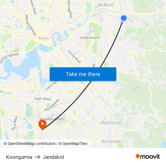 Koongamia to Jandakot map