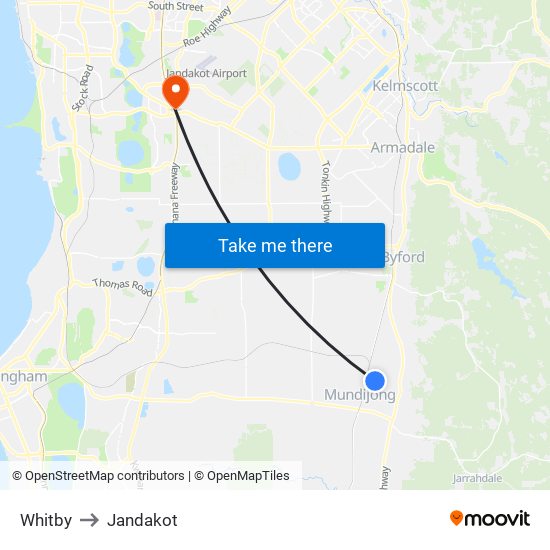 Whitby to Jandakot map