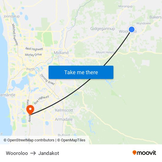 Wooroloo to Jandakot map