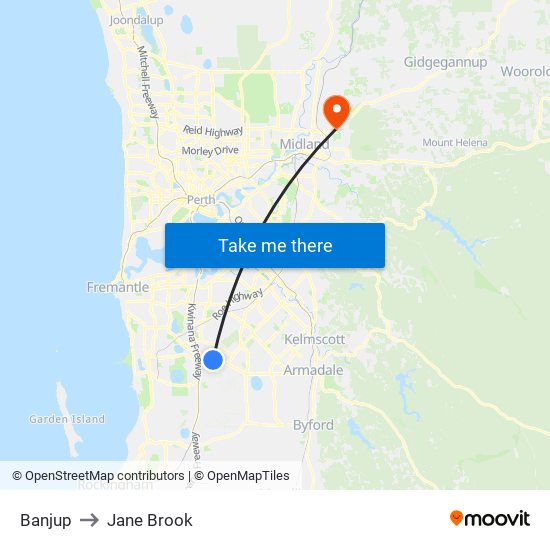 Banjup to Jane Brook map