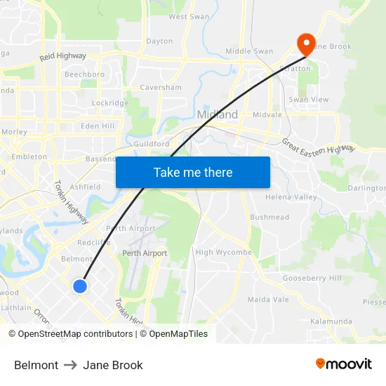 Belmont to Jane Brook map