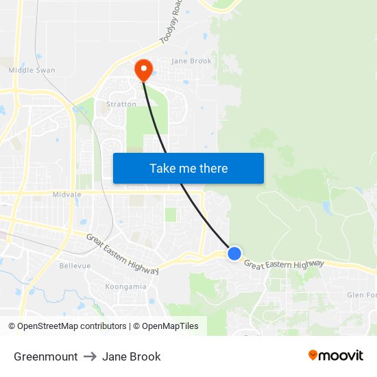 Greenmount to Jane Brook map