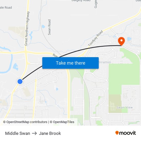 Middle Swan to Jane Brook map