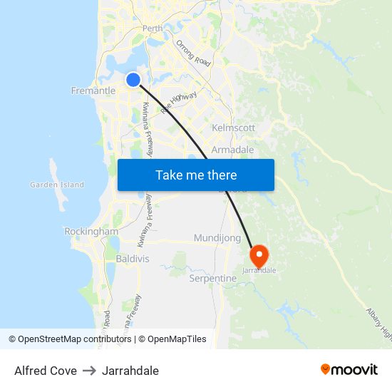 Alfred Cove to Jarrahdale map