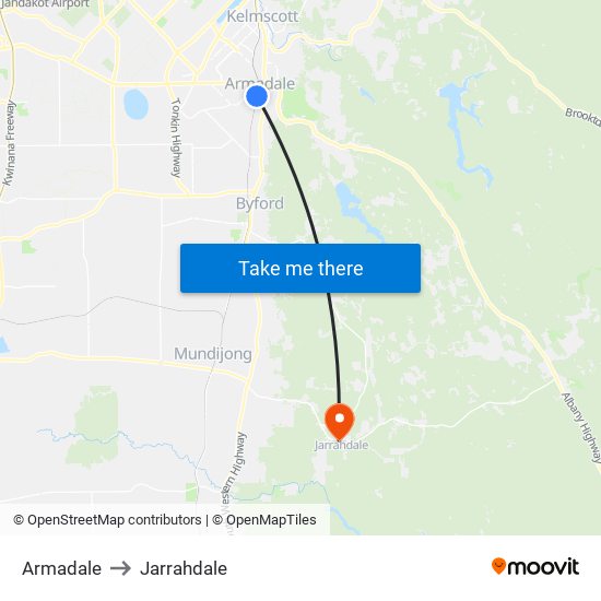 Armadale to Jarrahdale map