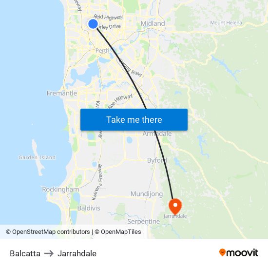 Balcatta to Jarrahdale map