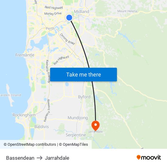 Bassendean to Jarrahdale map