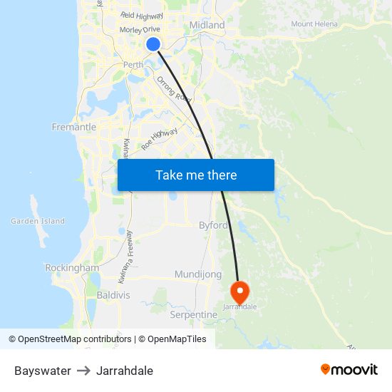 Bayswater to Jarrahdale map