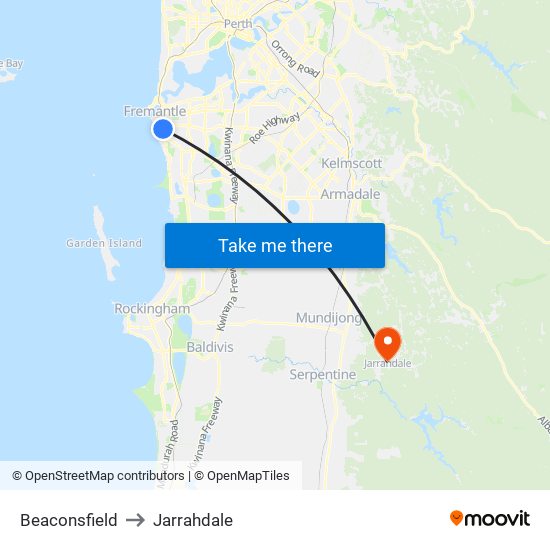 Beaconsfield to Jarrahdale map